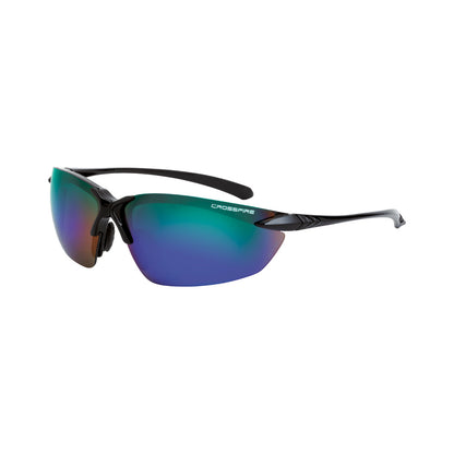 Crossfire SNIPER - Premium Safety Eyewear - Crystal Brown Frame - HD Brown Mirror Lens - Shiny Black / Emerald Mirror