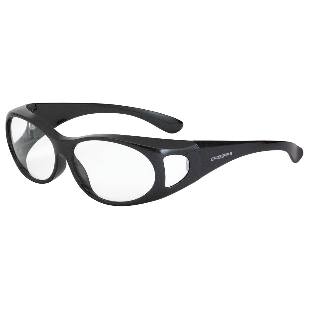 Crossfire OG3 - Over the Glass Safety Eyewear - Crystal Black Frame - Smoke Lens - Shiny Pearl Gray / Clear