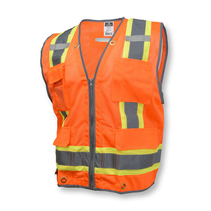 Radians SV6H - Type R Class 2 Heavy Duty Two Tone Mesh Surveyor Vest with Solid Pockets - Hi-Vis Orange