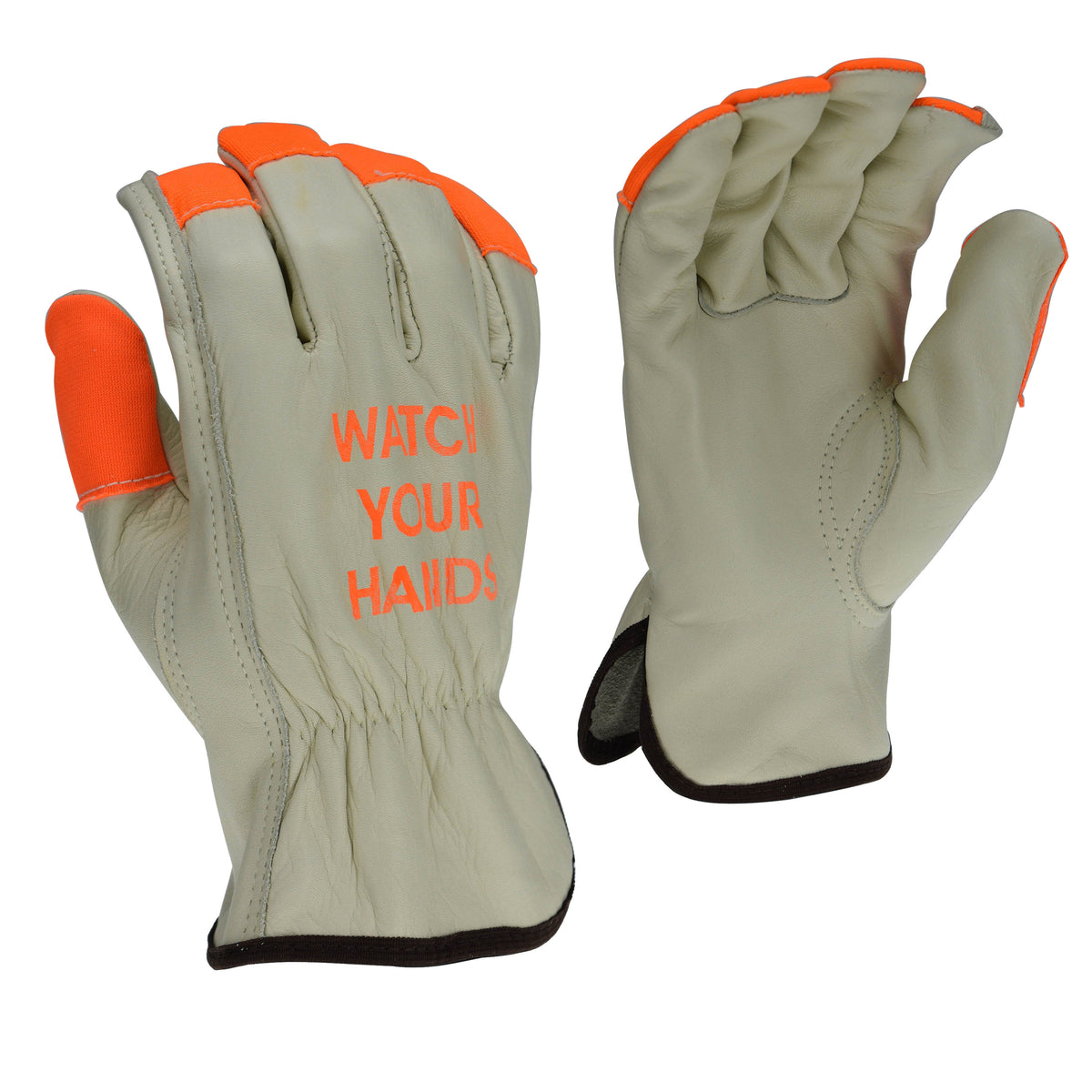 Radians RWG4221HV - High Visibility Standard Grain Cowhide Leather Driver - Beige / Hi-Vis Orange
