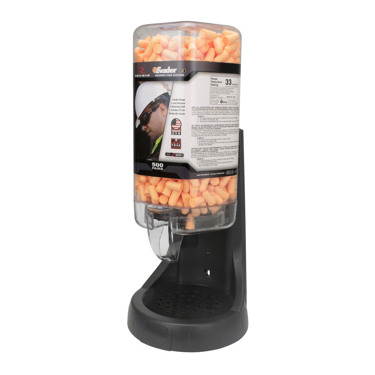Radians FPD-500L94 - Refillable Dispenser with EVADER® FP94 Plugs - 500 Pair - Light Orange