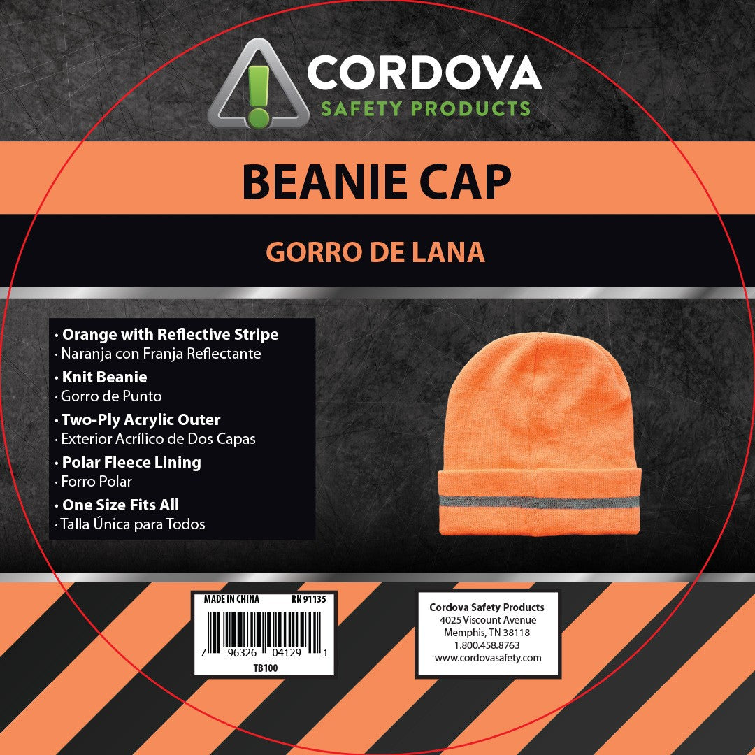 Cordova Knit Beanie, Orange With Reflective Stri #TB100 image 2