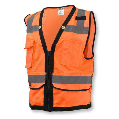 Radians SV59Z - Type R Class 2 Heavy Duty Mesh/Solid Surveyor Safety Vest - Hi-Vis Orange