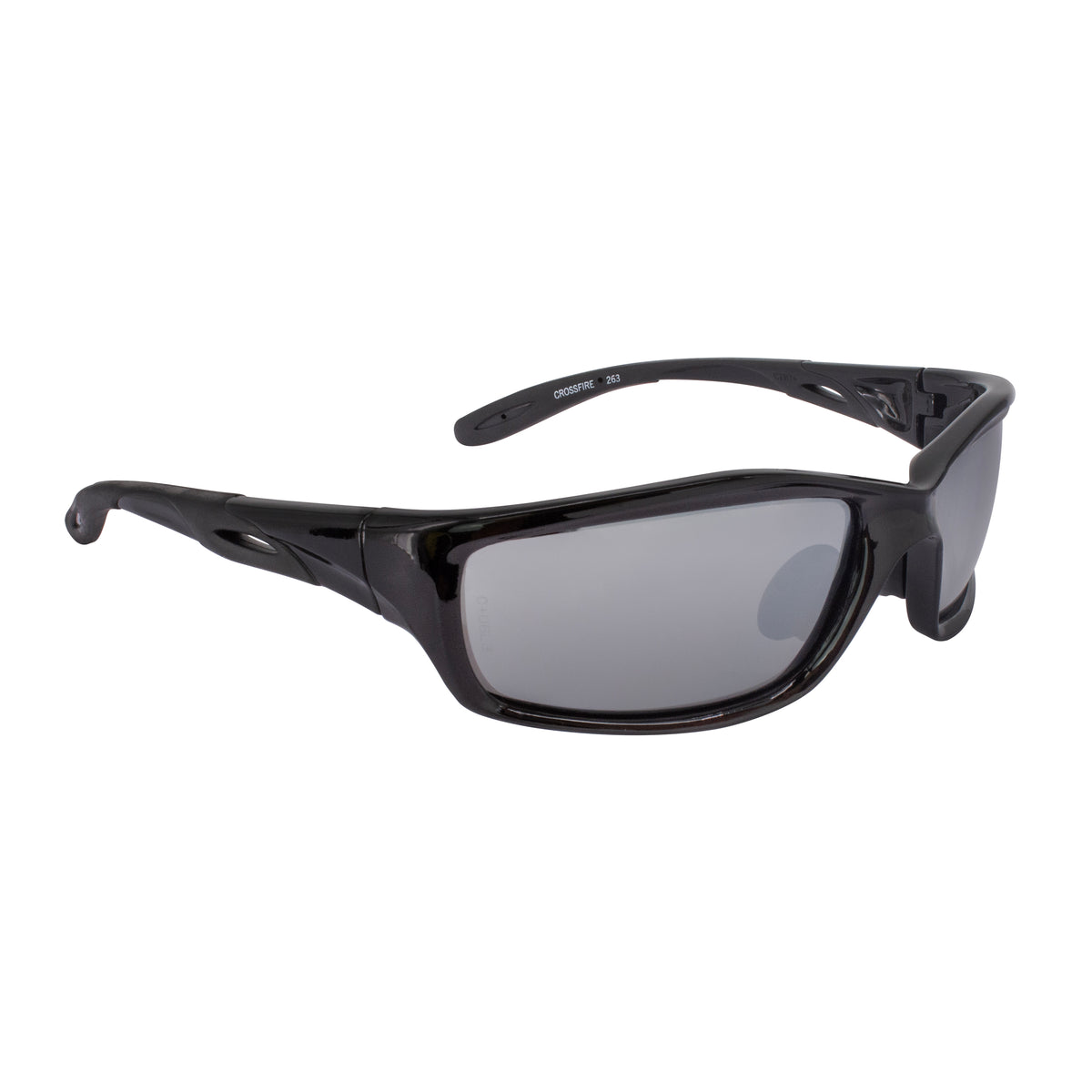Crossfire INFINITY - Premium Safety Eyewear - Crystal Black Frame - Smoke Lens - Shiny Black / Silver Mirror