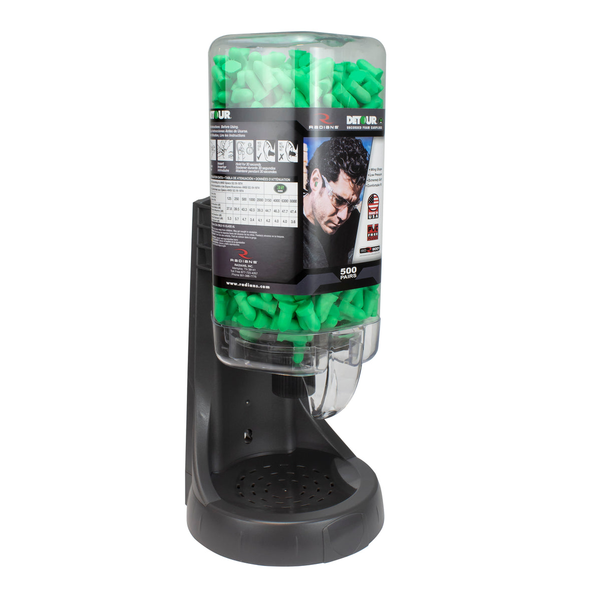 Radians FPD-500L30 - Refillable Dispenser with Detour® 32 Earplugs - 500 Pair - additional view