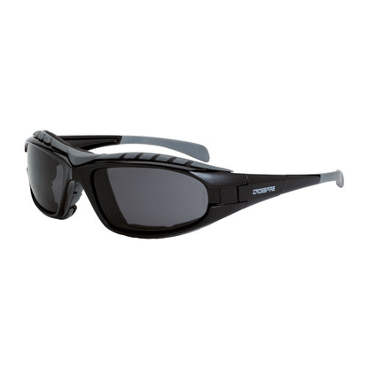 Crossfire DIAMONDBACK - Foam Lined Safety Eyewear - Matte Black Frame - Clear Anti-Fog Lens - Shiny Black / Smoke AF