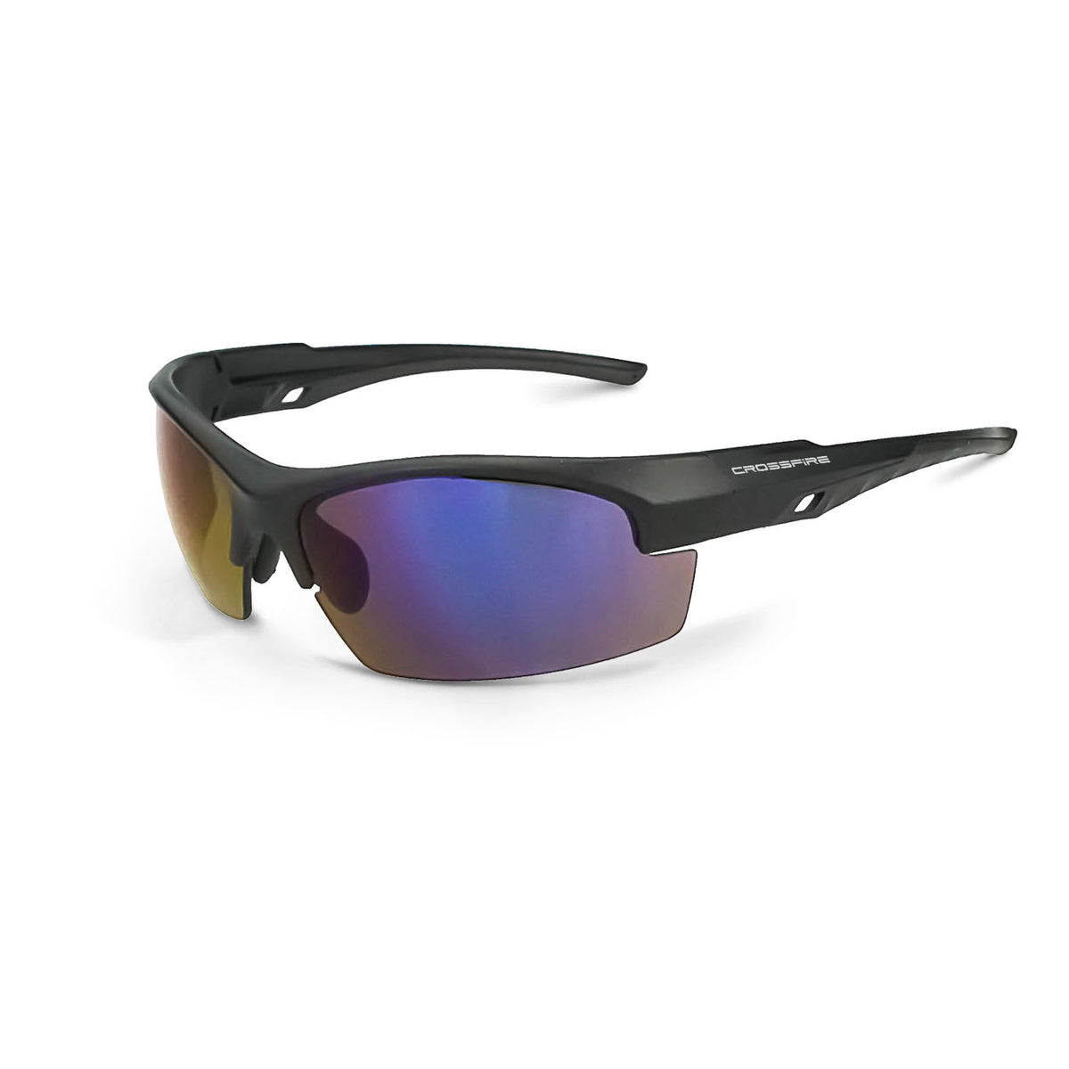 Crossfire CRUCIBLE - Premium Safety Eyewear - Crystal Brown Frame - HD Brown Lens - Matte Black / Blue Mirror