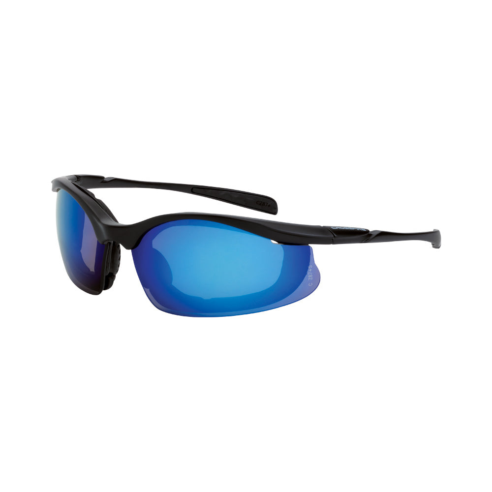 Crossfire CONCEPT - Foam Lined Safety Eyewear - Crystal Black Frame - Clear Anti-Fog Lens - Matte Black / Blue Mirror