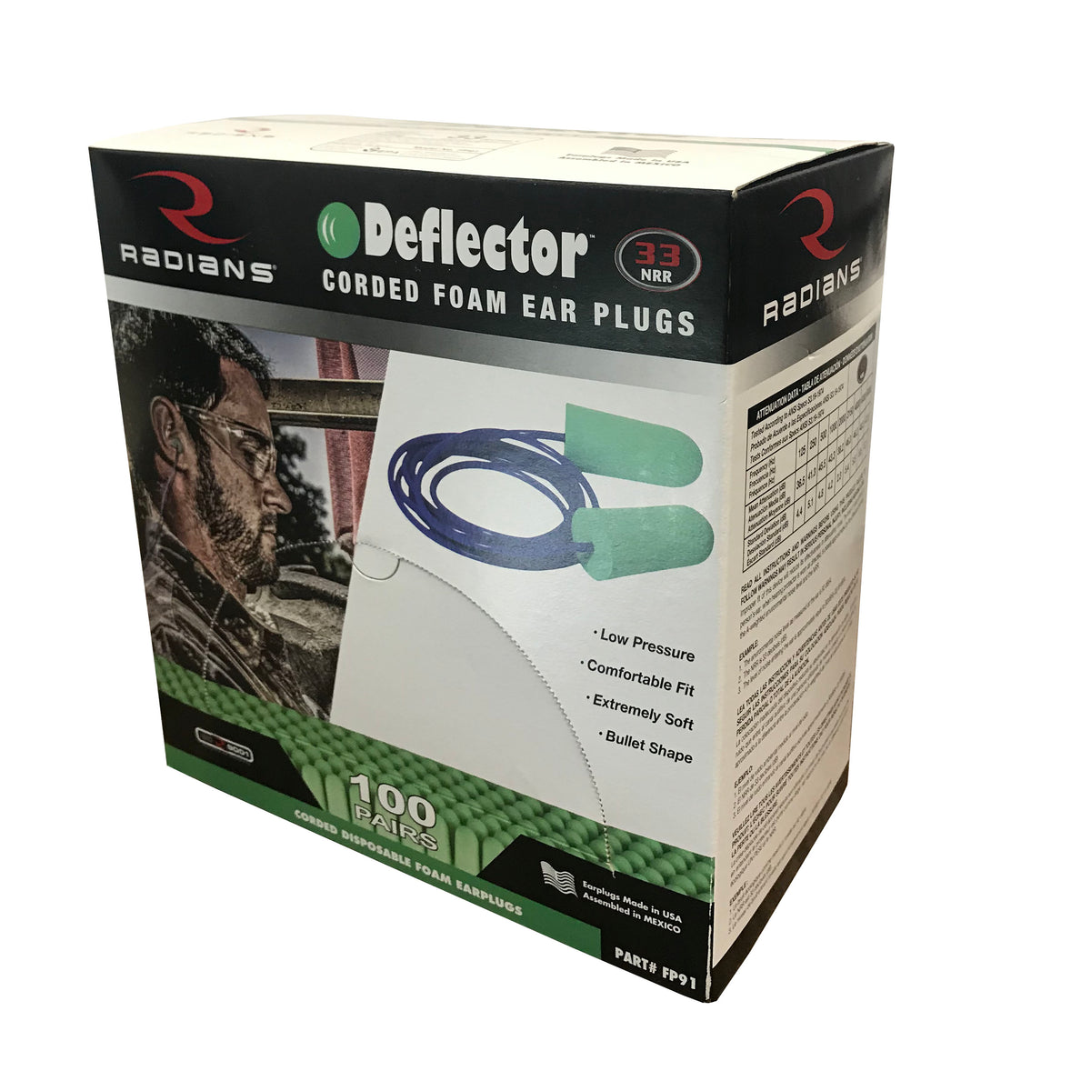 Radians FP91 - Deflector® 33 Disposable Foam Corded Earplugs - additional view
