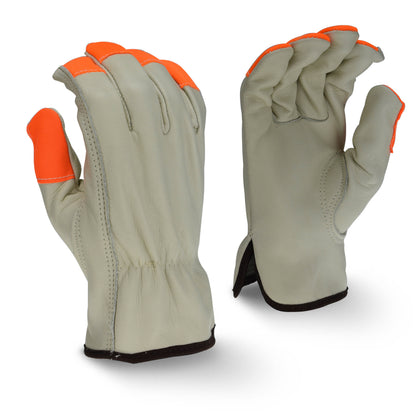 Radians RWG4220H - High Visibility Standard Grain Cowhide Leather Driver - Beige / Hi-Vis Orange
