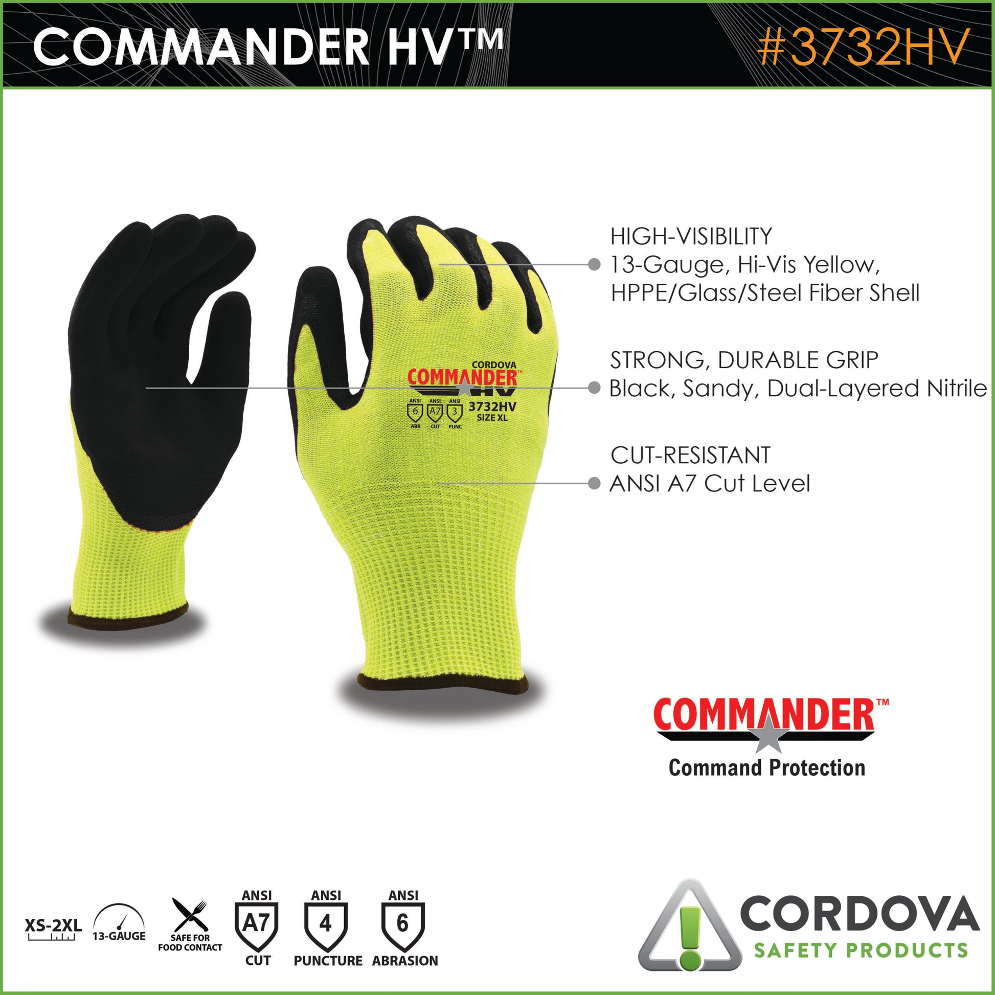Cordova Commander Hv™ 13-gauge, HI-VIS Yellow #3732HV - 3732HVXS image 2