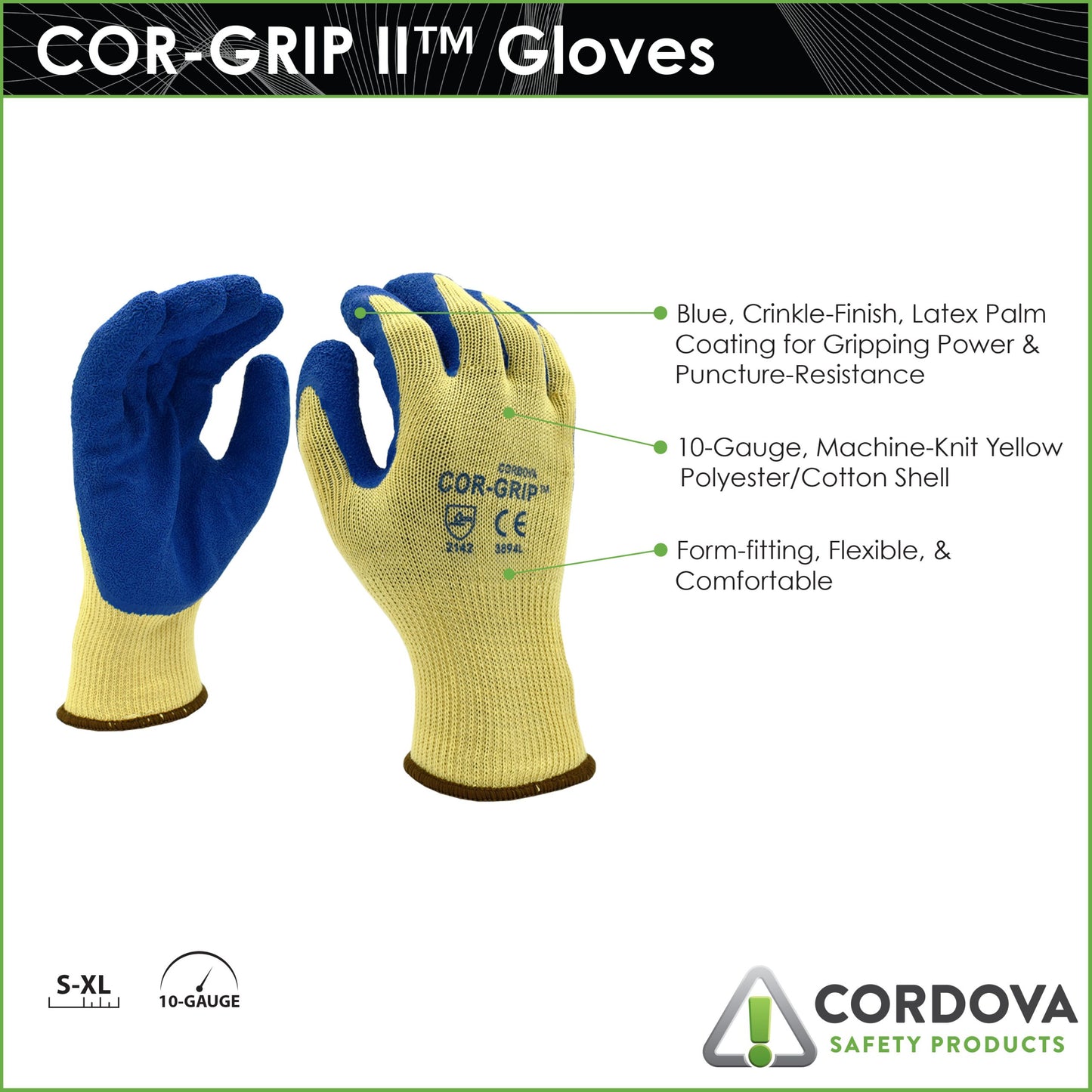 Cordova Cor-grip™, 10-gauge, Yellow Poly/cott #3894 - 3894S image 2