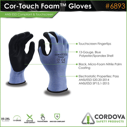 COR-TOUCH FOAM™,Microfoam Nitrile Coating, Foam: #6893