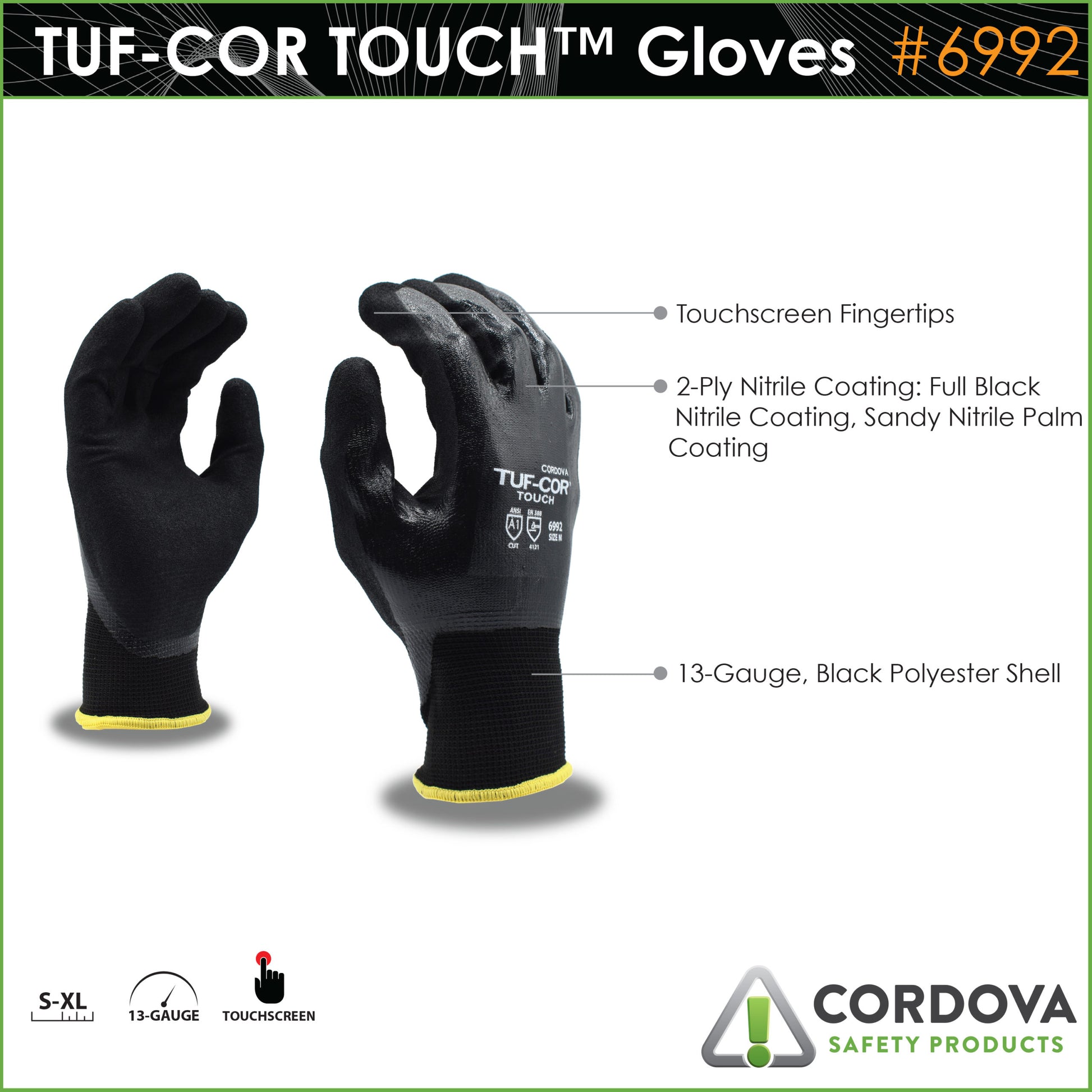 Cordova Tuf-cor™ Touch, 13-gauge Black Polyes #6992XL image 2