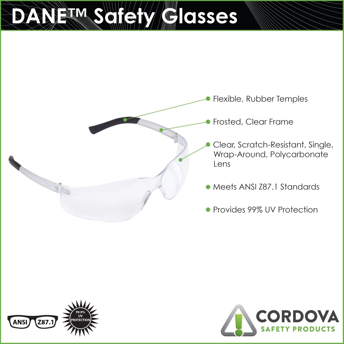 Cordova Dane™ Frosted Clear Frame, Clear Lens #EL10S image 2