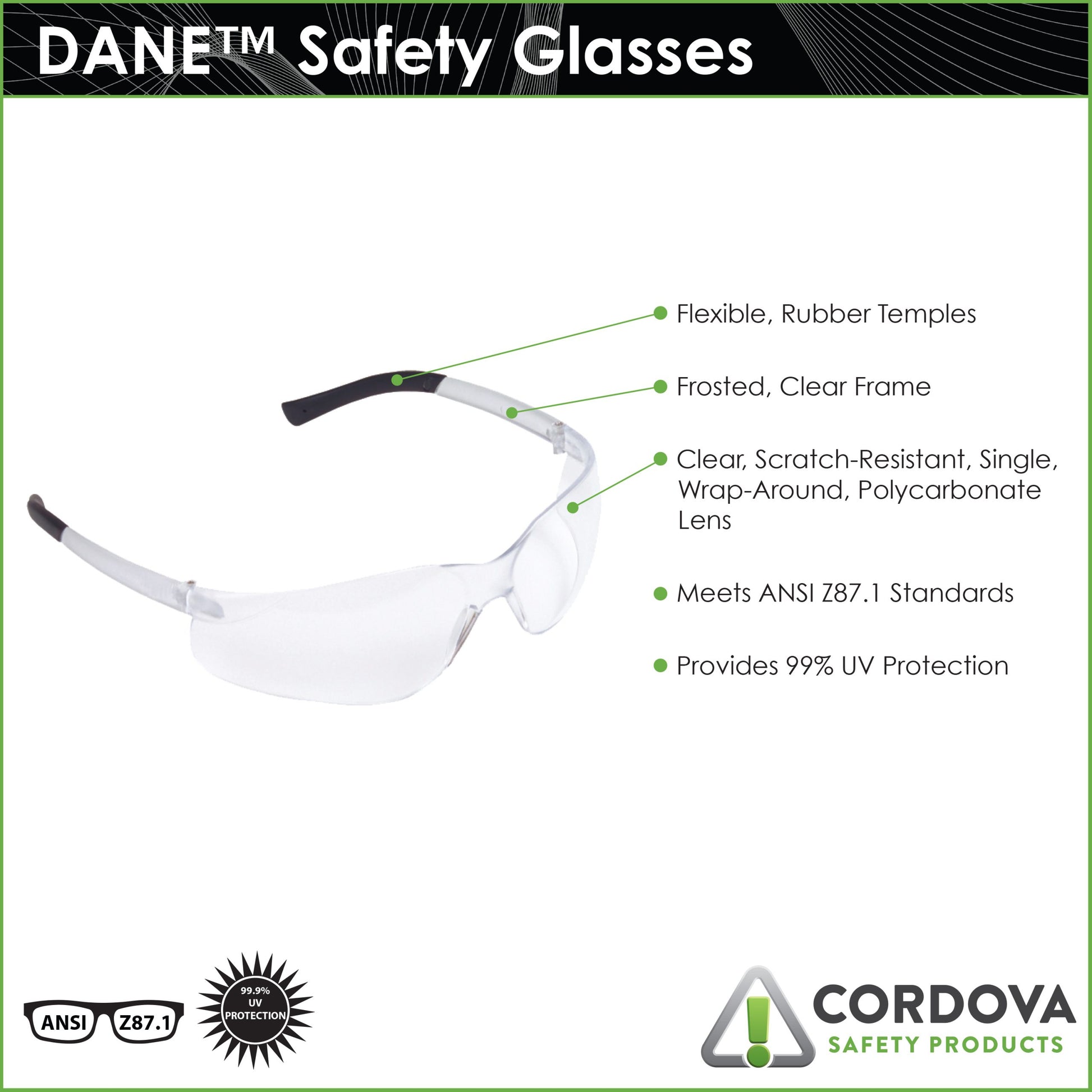 Cordova Dane™ Frosted Clear Frame, Clear Anti #EL10ST image 6