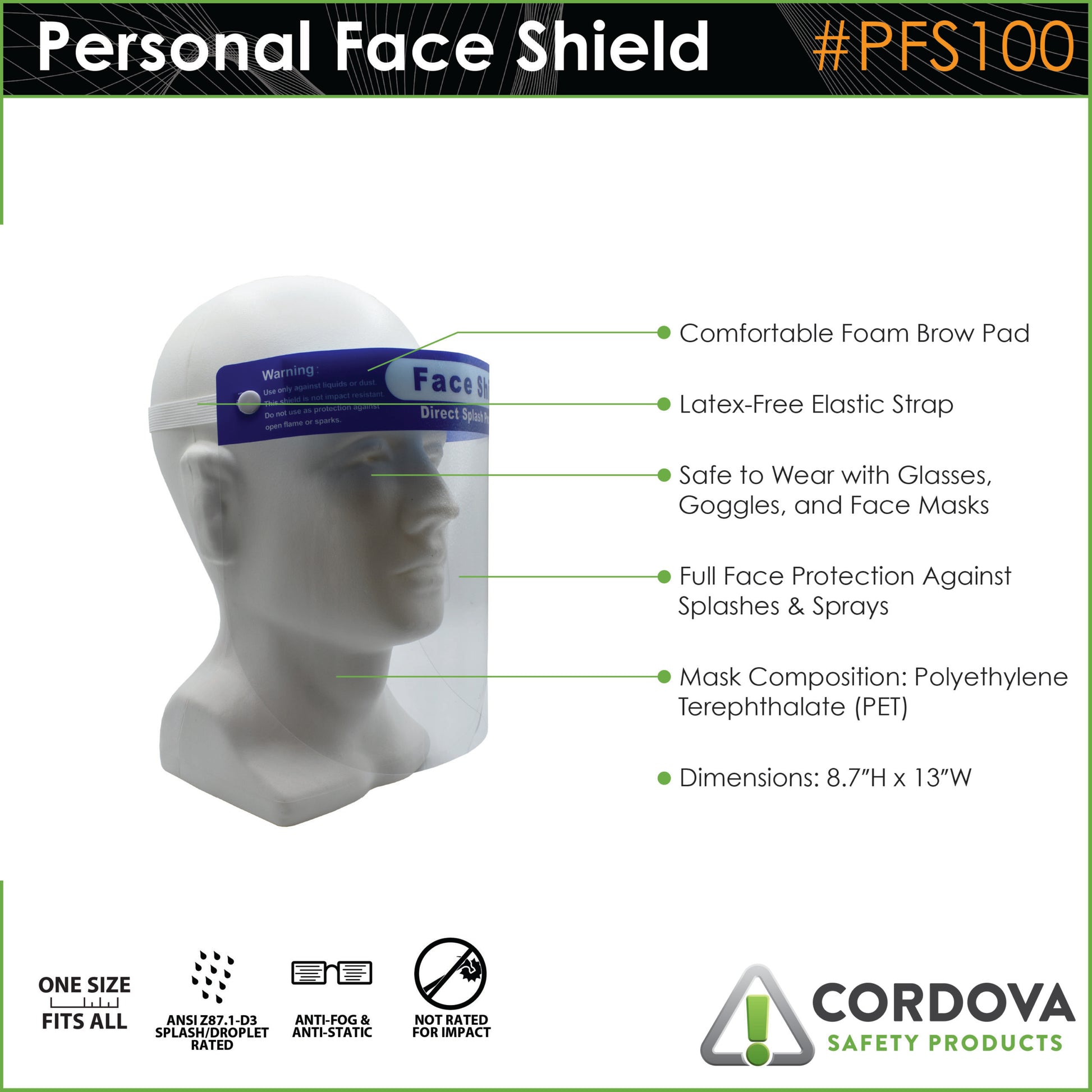 Cordova Protective Face Shield, Anti-fog, Polyet #PFS100 image 2