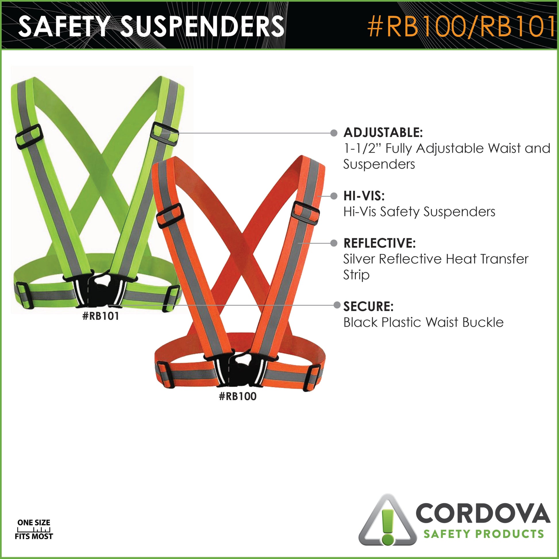 Cordova Lime Reflective Suspenders/braces, 4 Cm. #RB101 image 2