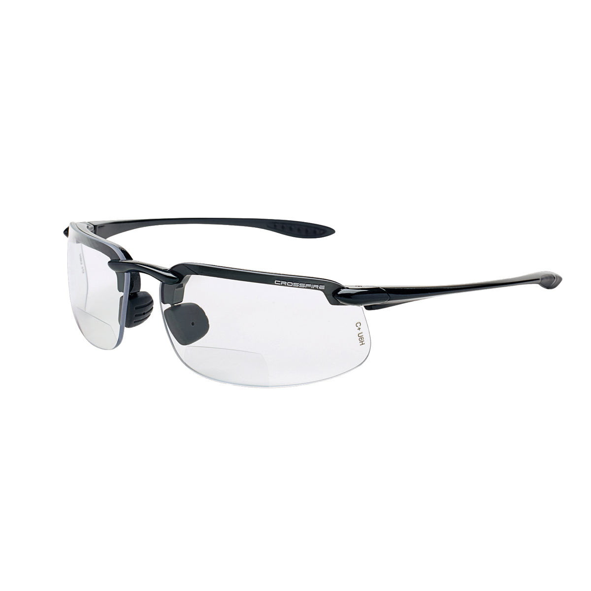 Crossfire ES4-MAG - ES4 Magnifier Safety Eyewear - Matte Black Frame - Bronze Lens - 2.5 Diopter - Pearl Gray / Clear