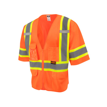 Radians SV232-3 - Two Tone Surveyor Type R Class 3 Mesh Safety Vest with Dual Side Zippers - Hi-Vis Orange
