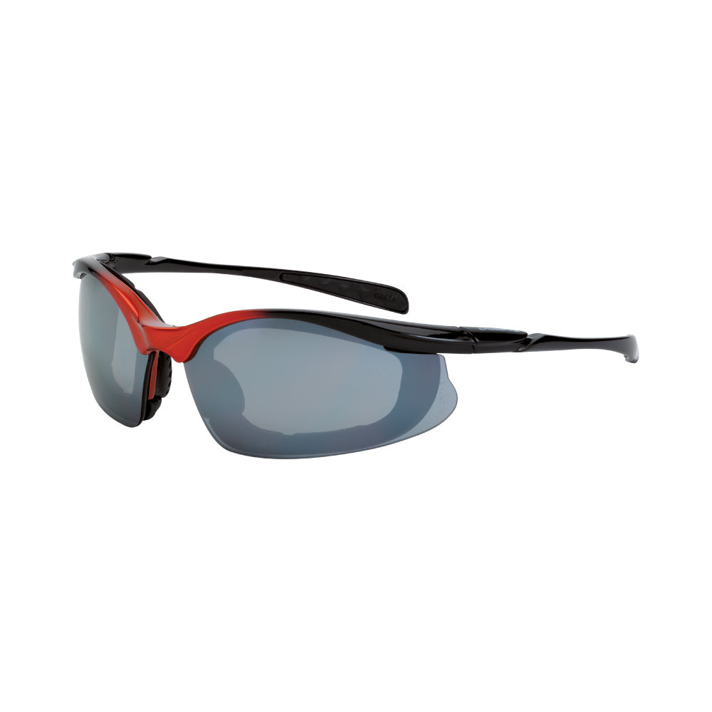 Crossfire CONCEPT - Foam Lined Safety Eyewear - Crystal Black Frame - Clear Anti-Fog Lens - Orange / Black / Silver Mirror