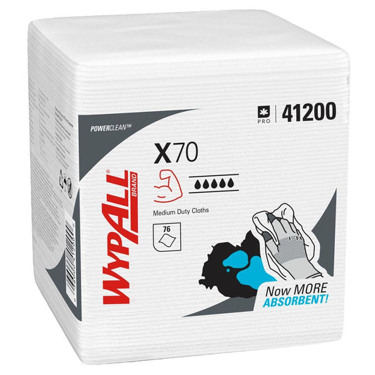 Kimberly-Clark Professional WypAll X70 Workhorse Rags 1 / 4 Fold White 76 / pkg - 41200