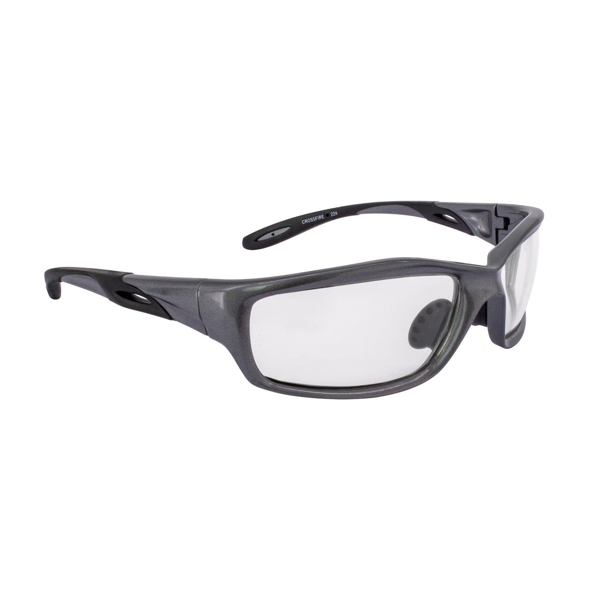 Crossfire INFINITY - Premium Safety Eyewear - Crystal Black Frame - Smoke Lens - Shiny Pearl Gray / Clear