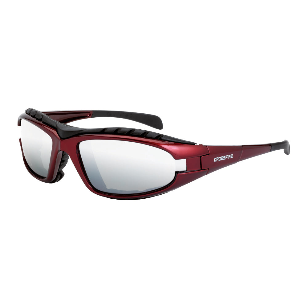 Crossfire DIAMONDBACK - Foam Lined Safety Eyewear - Matte Black Frame - Clear Anti-Fog Lens - Shiny Red / Silver Mirror