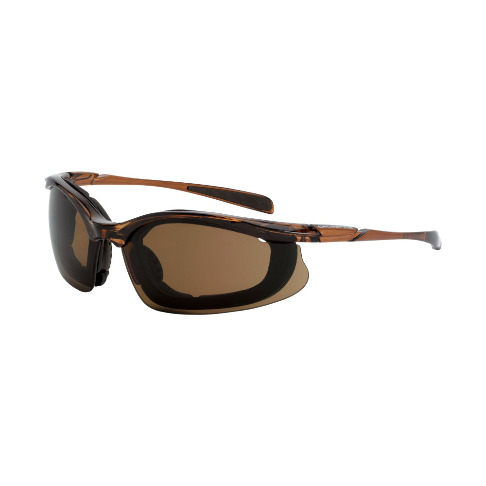 Crossfire CONCEPT - Foam Lined Safety Eyewear - Crystal Black Frame - Clear Anti-Fog Lens - Crystal Brown / HD Brown AF