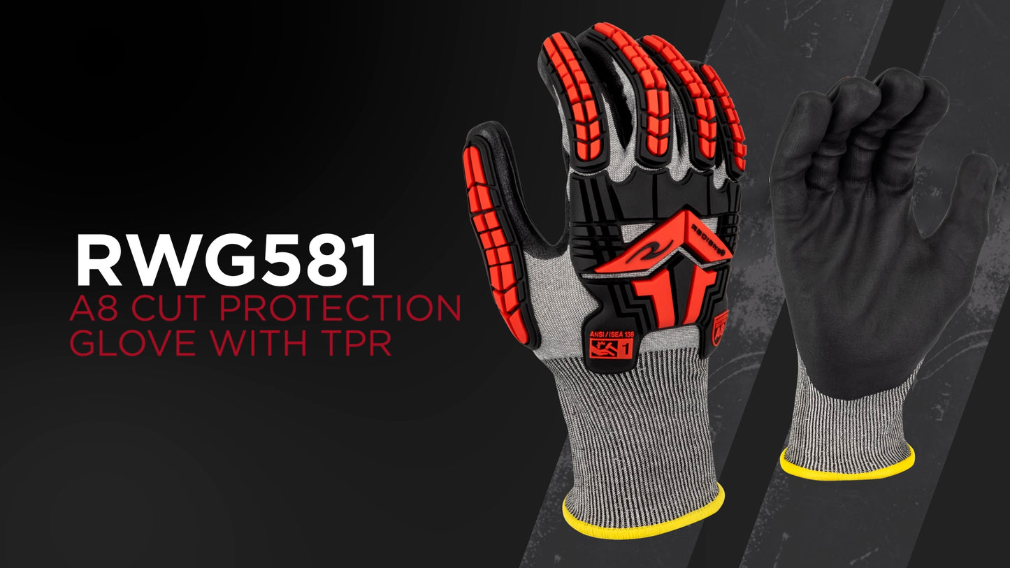 Radians RWG581 Cut Level A8 Foam Nitrile Coated Glove with TPR Impact Protection