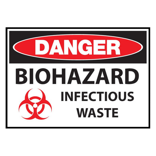 ZING 10053S Sign, Danger, Biohazard Infectious Waste, 7 x 10 in Adhesive