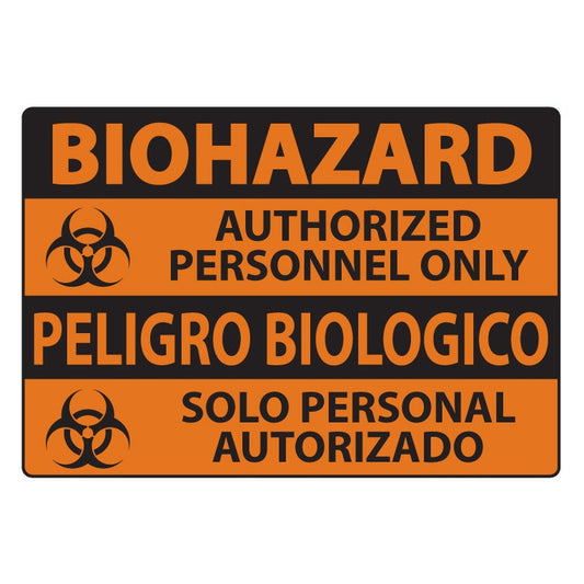 ZING Sign, Bilingual Biohazard Auth Pers, 7 x 10 in, Model 10057
