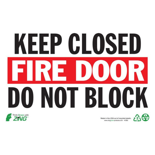 ZING 1083 Sign, Keep Fire Door Closed, 7 x 10 in, Plastic