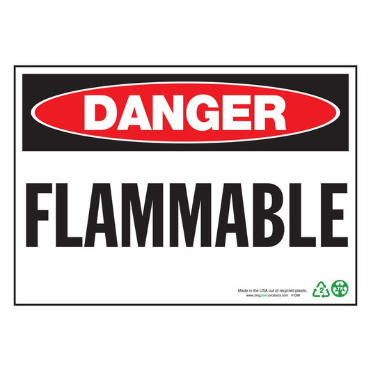 ZING 1098 Sign, Danger Flammable, 7 x 10 in, Plastic