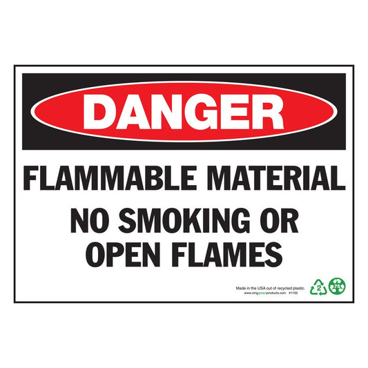ZING 1100A Sign, Danger Flammable Material, 7 x 10 in, Aluminum