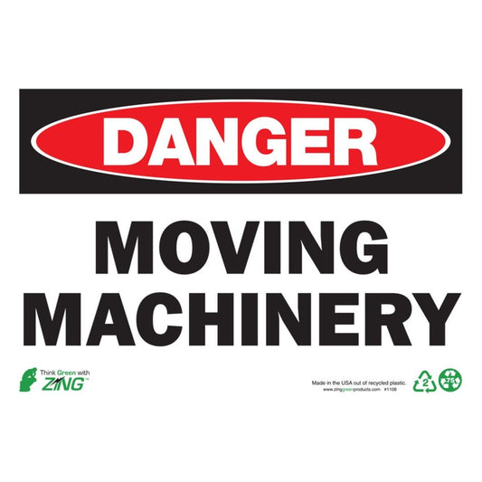 ZING 1108A Sign, Danger Moving Machinery, 7 x 10 in, Aluminum