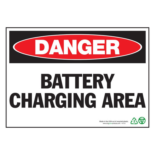 ZING 1113A Sign, Danger Battery Charging Area, 7 x 10 in, Aluminum