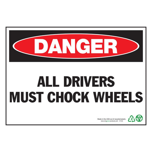 ZING 1124A Sign, Danger Chock Wheels, 7 x 10 in, Aluminum
