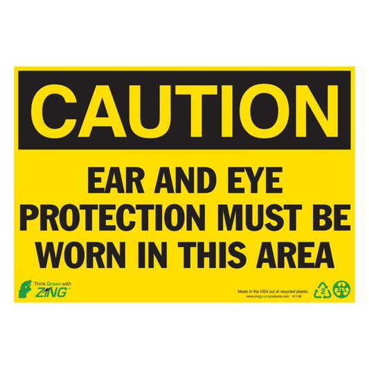 ZING 1146A Sign, Caution Ear Protection Requi, 7 x 10 in, Aluminum