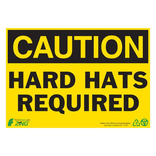 ZING 1149 Sign, Caution Hard Hat Requi, 7 x 10 in, plastic