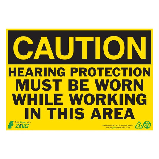 ZING 1151A Sign, Caution Hearing Protection, 7 x 10 in, Aluminum