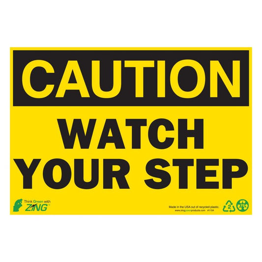 ZING 1154A Sign, Caution Watch Your Step, 7 x 10 in, Aluminum