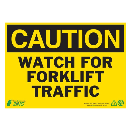 ZING 1155 Sign, Caution Forklift Traffic, 7 x 10 in, plastic