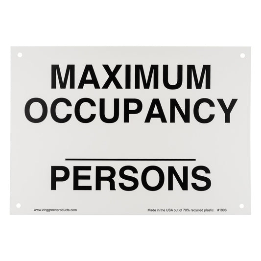 ZING 1906 Sign, Maximum Occupancy Persons, Plastic, 7 x 10 in