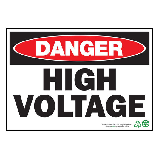 ZING 2103A Safety Sign, Danger High Voltage, 10 x 14 in, Alum