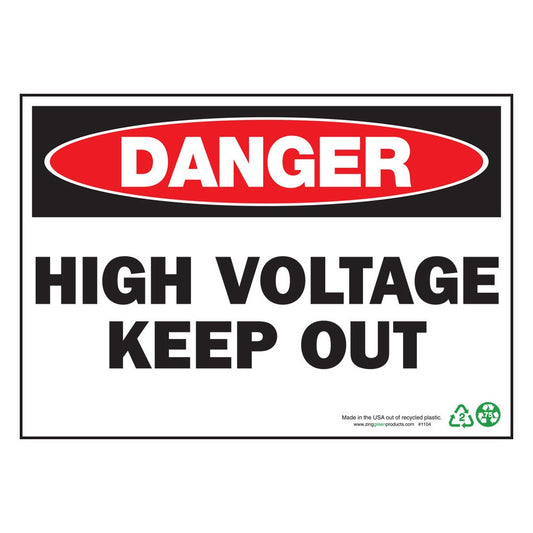 ZING 2104A Safety Sign, Danger High Voltage, 10 x 14 in, Alum