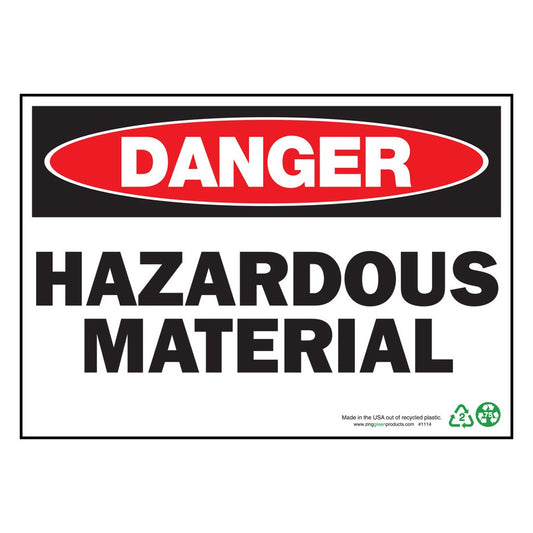 ZING 2114 Sign, Danger Hazardous Material, 10 x 14 in, plastic