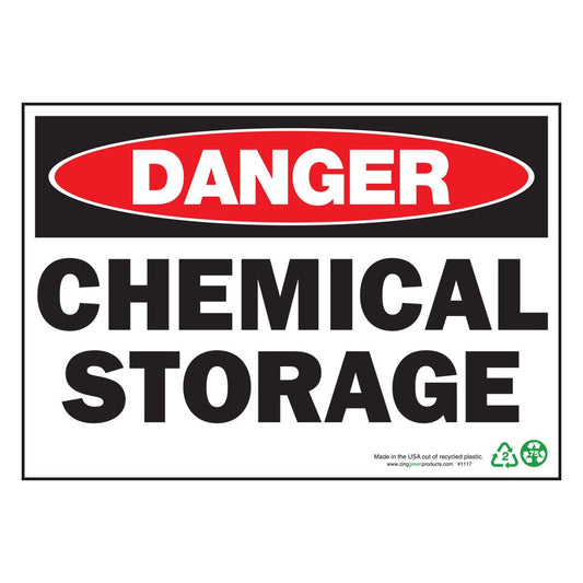 ZING 2117 Sign, Danger Chemical Storage, 10 x 14 in, plastic