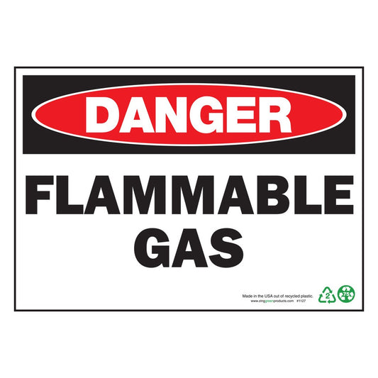 ZING 2127 Sign, Danger Flammable Gas, 10 x 14 in, Plastic
