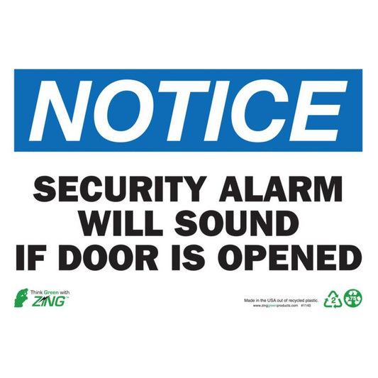 ZING 2140 Sign, Notice Security Alarm, 10 x 14 in, plastic
